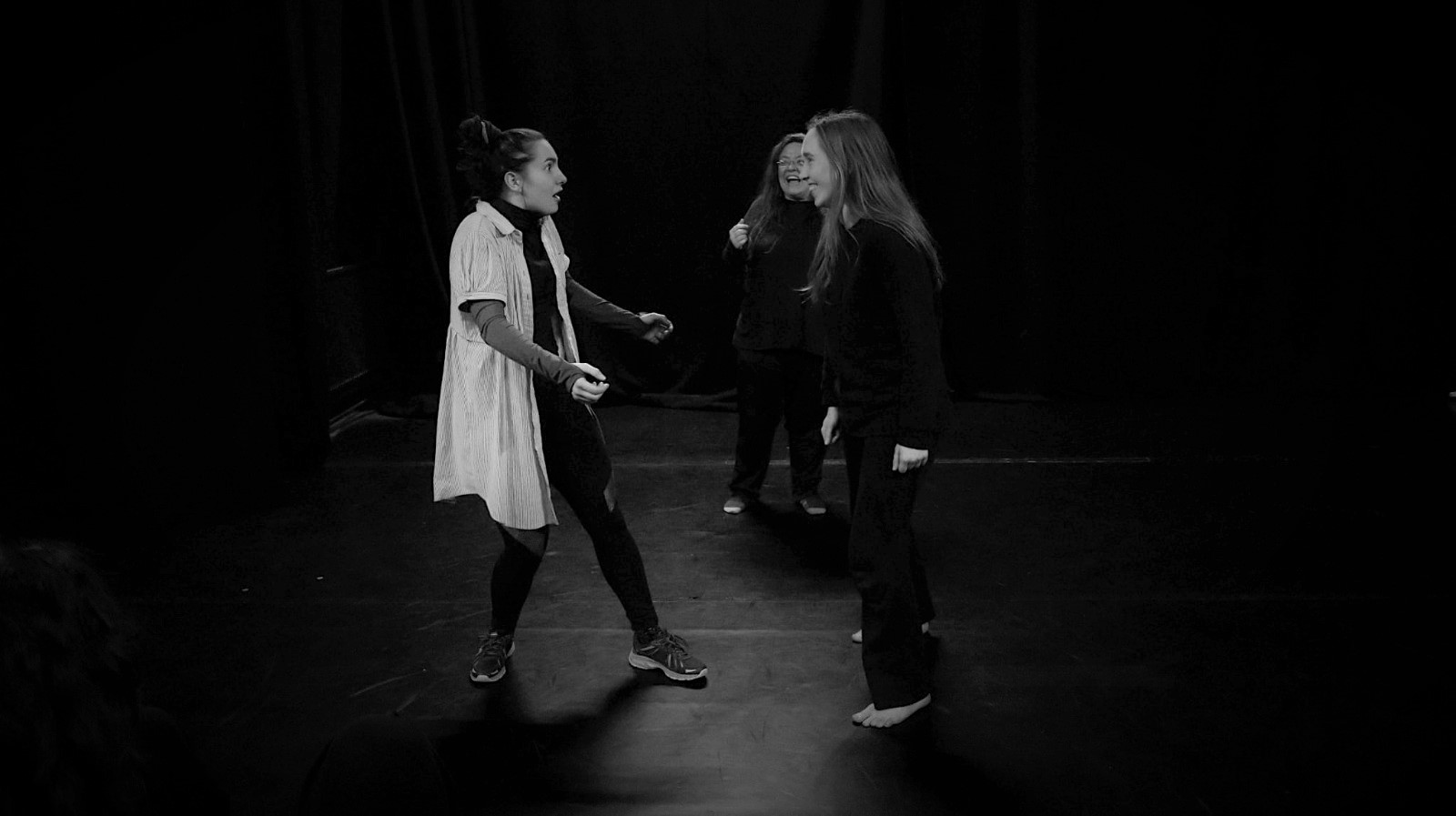 Image of Jelena teaching drama class to two students
